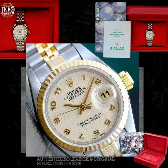 ROLEX LADIES DATEJUST WATCH 69173 GOLD & STEEL BEIGE DIAL FLUTED BEZEL 26MM main image 5